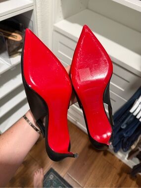 Christian Louboutin Black Leather Pointed-Toe Pumps with Red Soles